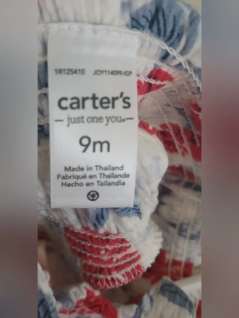 NWT Carter's White Sleeveless Floral Smocked Jumpsuit with Red and Blue Print